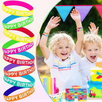 JUNEBRUSHS 64pcs Halloween Party Favors Silicone Bracelets Rubber - Happy Birthday Style - image 3