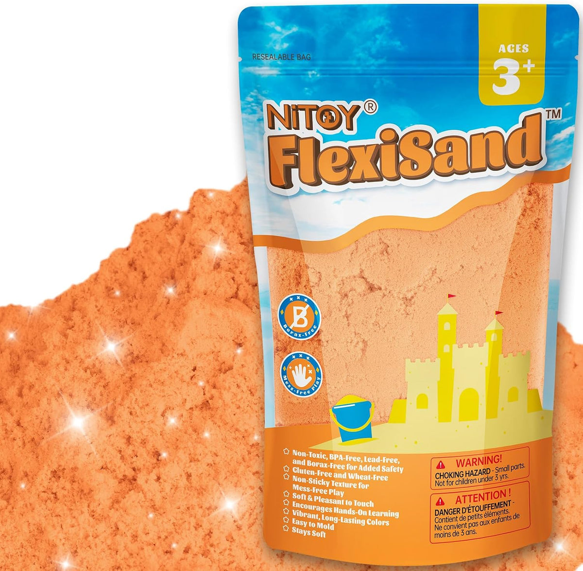 NiToy FlexiSand Toy Sand 2.2Lbs Moldable Sensory Sand for Kids - Orange