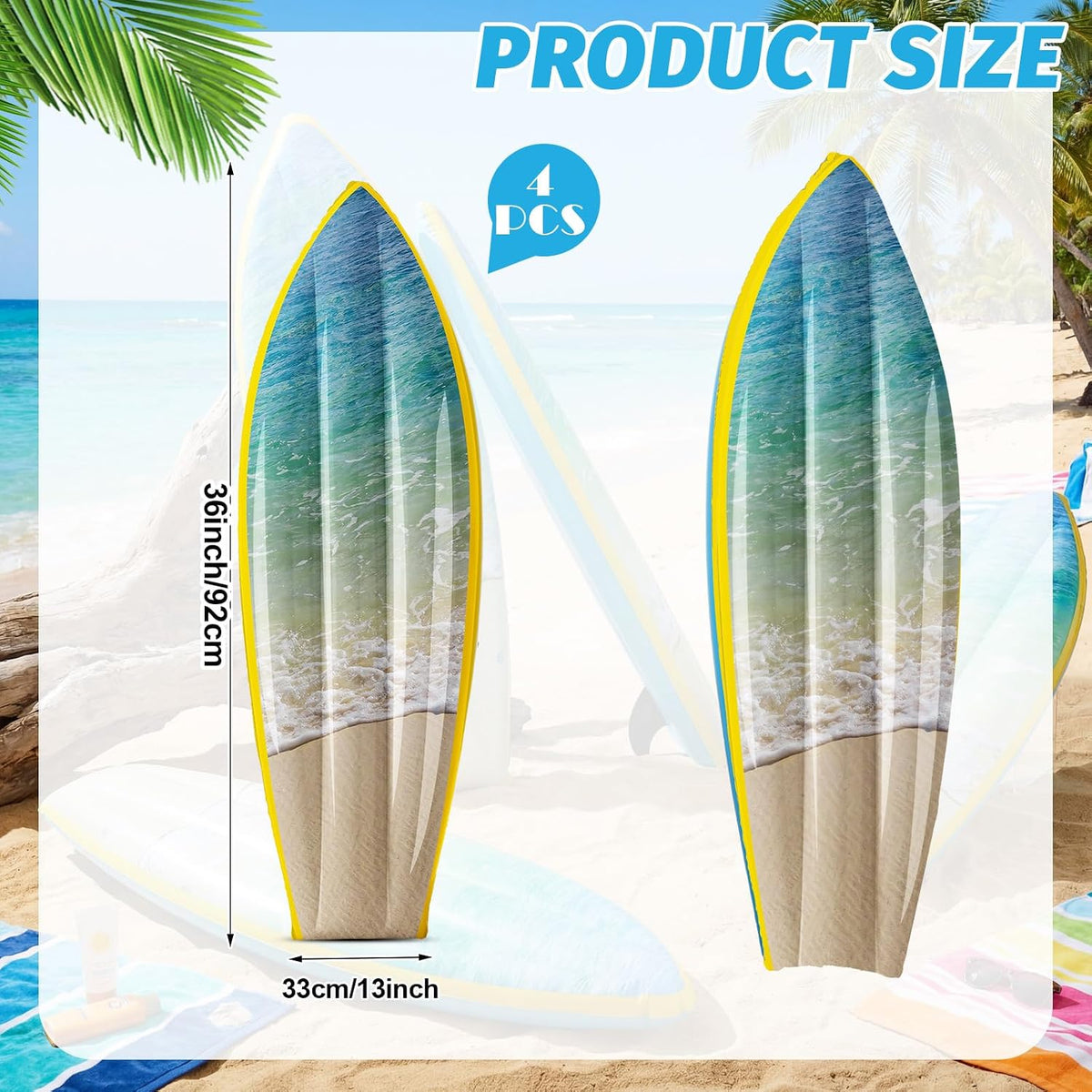 JellyArch inflatable surfboard decorations with tropical flower print, set of 4 - view 30