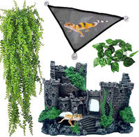 Bearded Dragon Hammock,Lizard Lounger Reptile Tank Hanging Plants Climbing Jungle Vines Flexible - Type：Castle