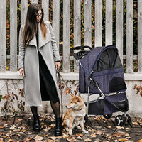 MoNiBloom 3 Wheels Pet Dog Cat Stroller for Small Medium Dogs Cats, Lightweight Foldable Jogger Stroller w/Storage Basket and Cup Holder, Plaid