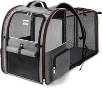 Cat Carrier Backpack, Expandable Pet Carrier with Sun Shade & Full Front Opening, Breathable Mesh - Grey / XL-Mesh Window