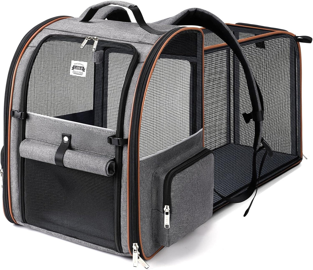 Cat Carrier Backpack, Expandable Pet Carrier with Sun Shade & Full Front Opening, Breathable Mesh - Grey / XL-Mesh Window