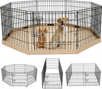Foldable Metal Dog Exercise Pen/Pet Puppy Playpen Kennels Yard Fence - Tan / 36''H / Playpen+Bottom Pad
