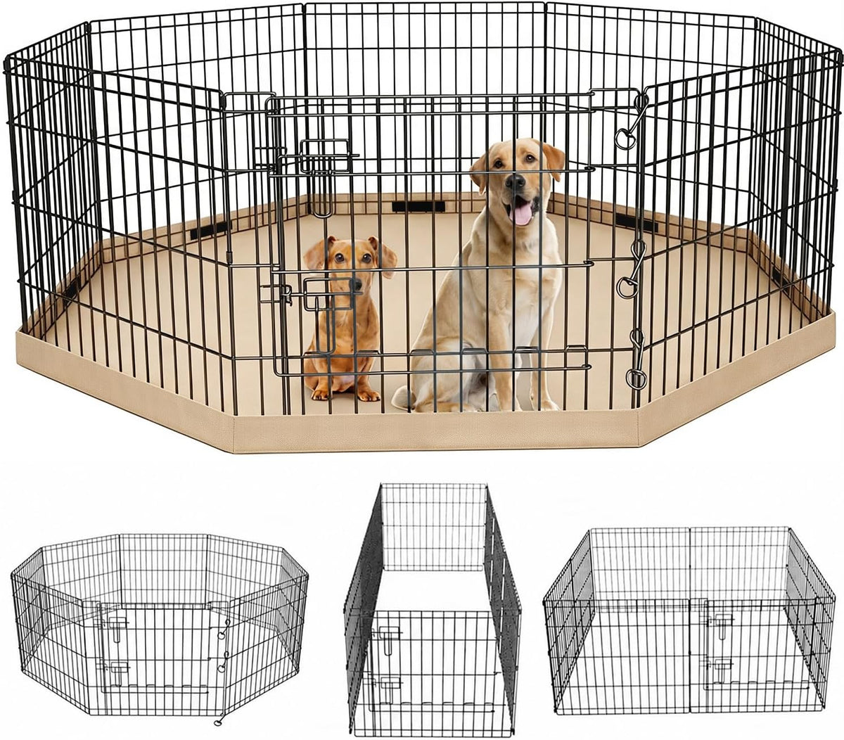 Foldable Metal Dog Exercise Pen/Pet Puppy Playpen Kennels Yard Fence - Tan / 36''H / Playpen+Bottom Pad