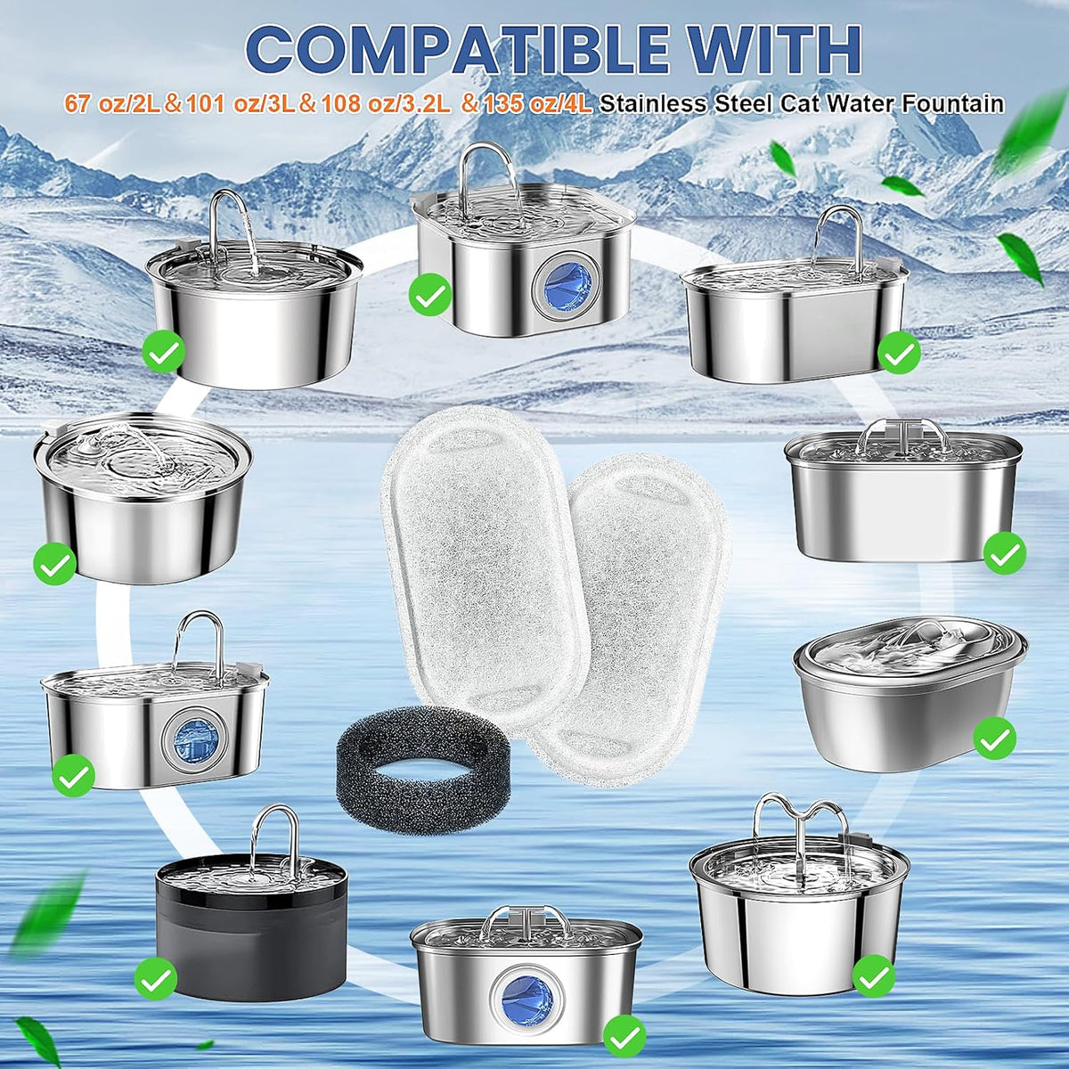 Cat Water Fountain Filter Replacement - 16 Filters & 16 Sponges - image 2
