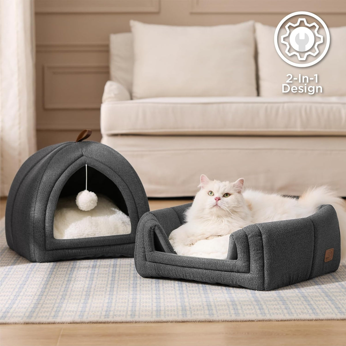 Bedsure 2in1 Cat Beds for Indoor Cats Cave for Kitten with Washable - M(16x16x16) / Dark Grey - image 3
