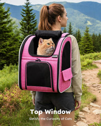 pecute Cat Backpack Expandable - Pink / 12.6"L x 10.2"W x 16.5"H / Mesh Window - image 3