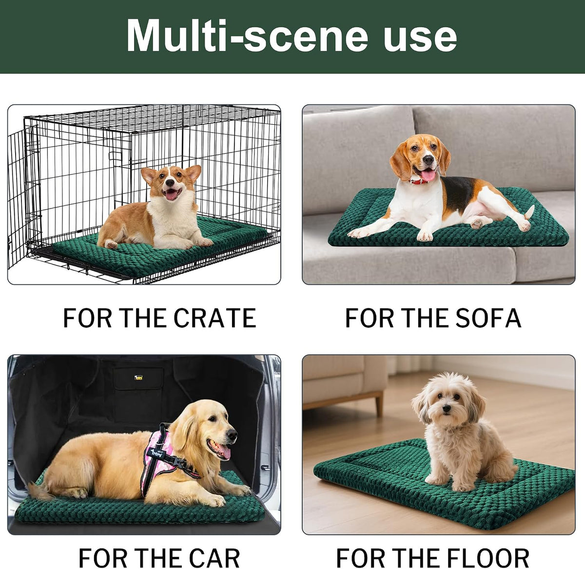 Dog Bed Crate Mat, Soft Durable Washable Anti-Slip Kennel Pad for Dogs & Cats, Reversible) - S(24"*18"*1.5") / Dark Green-1pc - image 3