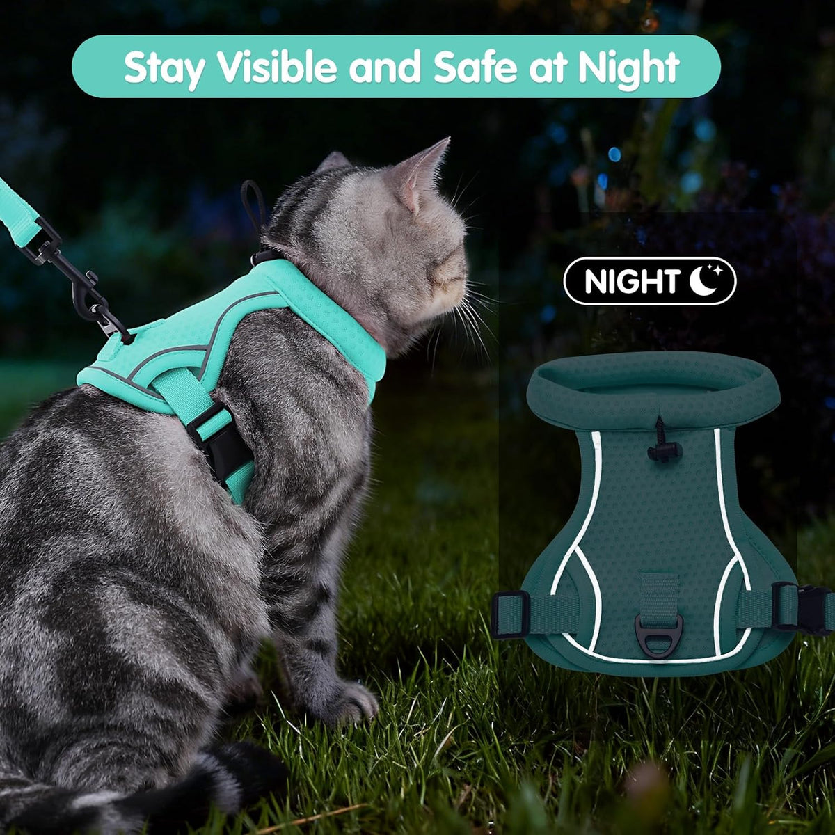 Dotoner Escape Proof Cat Harness and Leash Set Adjustable Soft Mesh - Turquoise / Medium - image 4