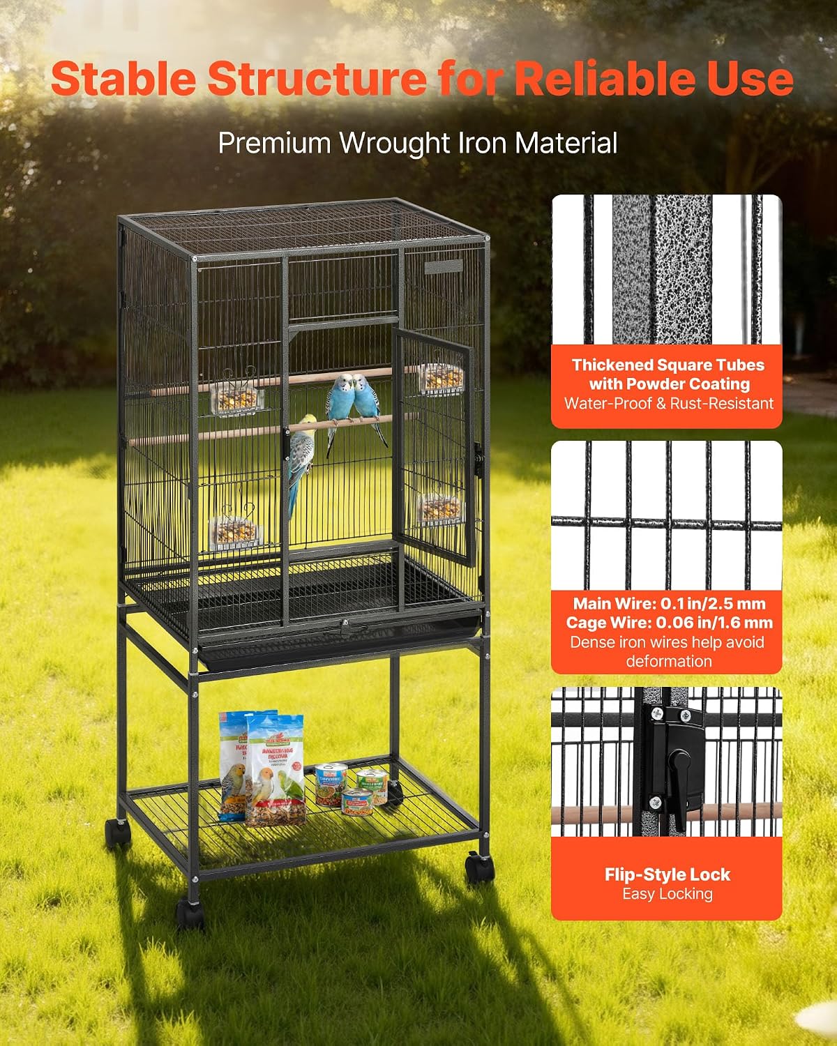 VEVOR Bird Cage, Flat Top - Black / 24.6"L x 16.7"W x 53.9"H - image 3