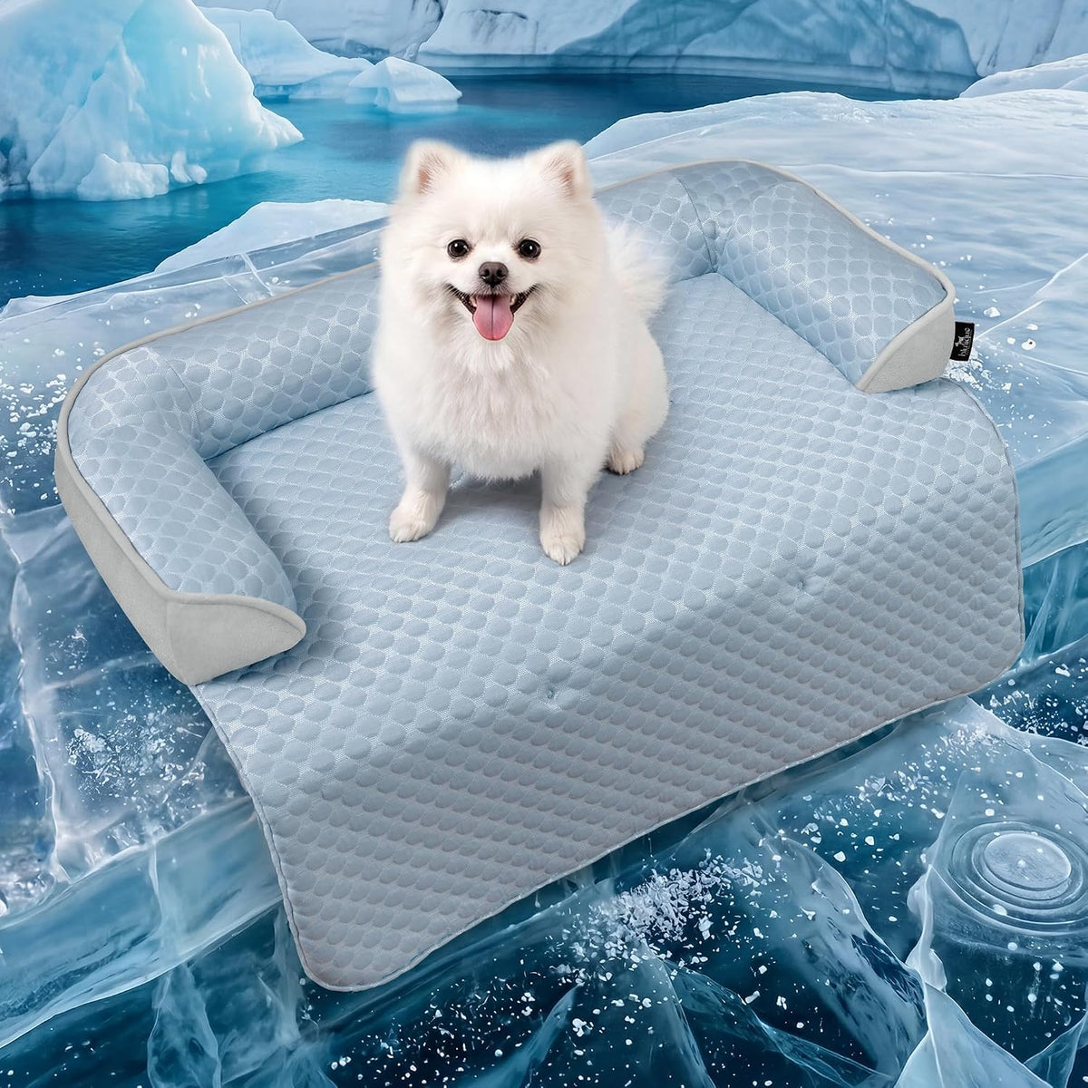 Calming Dog Bed for Couch with Cozy Raised Edge - Light Blue / 35"L x 31"W x 4.5"Th