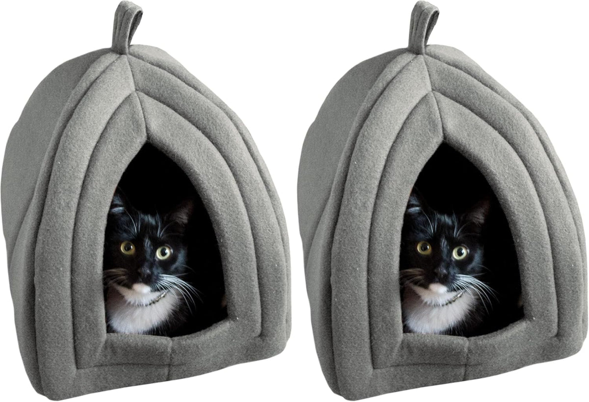PETMAKER Cat House Indoor Bed with Removable Foam Cushion - Gray / (L) 13” x (W) 13” x (H) 15.75” (Pack of 2)