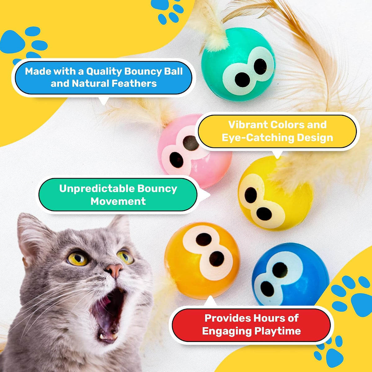 Bouncy Tails 3-Pack Cat Ball Toy with Natural Feathers - image 3