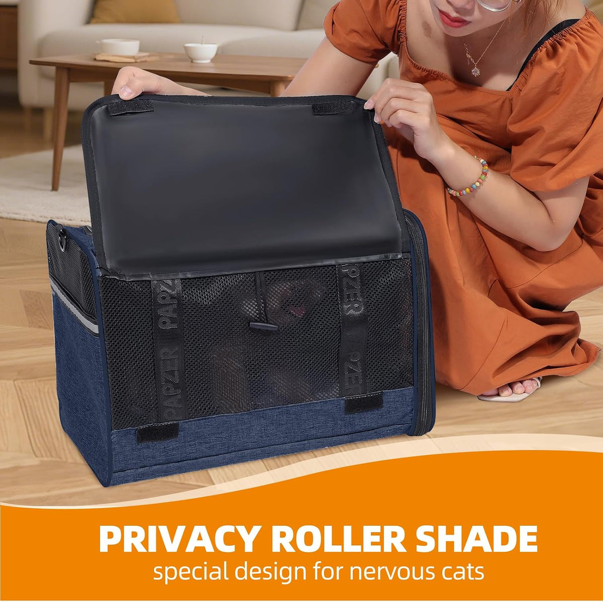 Cat Carrier for Travel, Soft-Sided, Top Loading, Privacy Curtain - Navy / 18.0"L x 11.0"W x 11.0"H - image 3