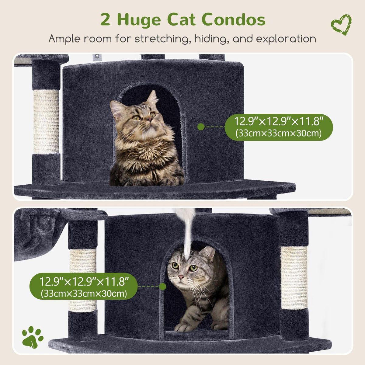 Globlazer Corner Stable Cat Tree Tower with Scratching Post, C51 - 66inch / Dark Gray - image 4
