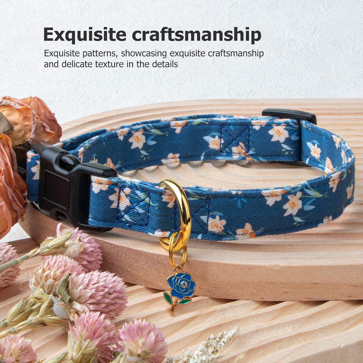 Cotton Dog Collar White and Pink Love Heart with Pendant Cute Dog - Blue Tulip / M - image 2
