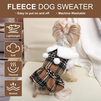Dog Sweater with Leash Set D Ring Plaid Fleece Dog Clothes for Small - Medium (Chest 17in ) / Khaki with Leash - image 2