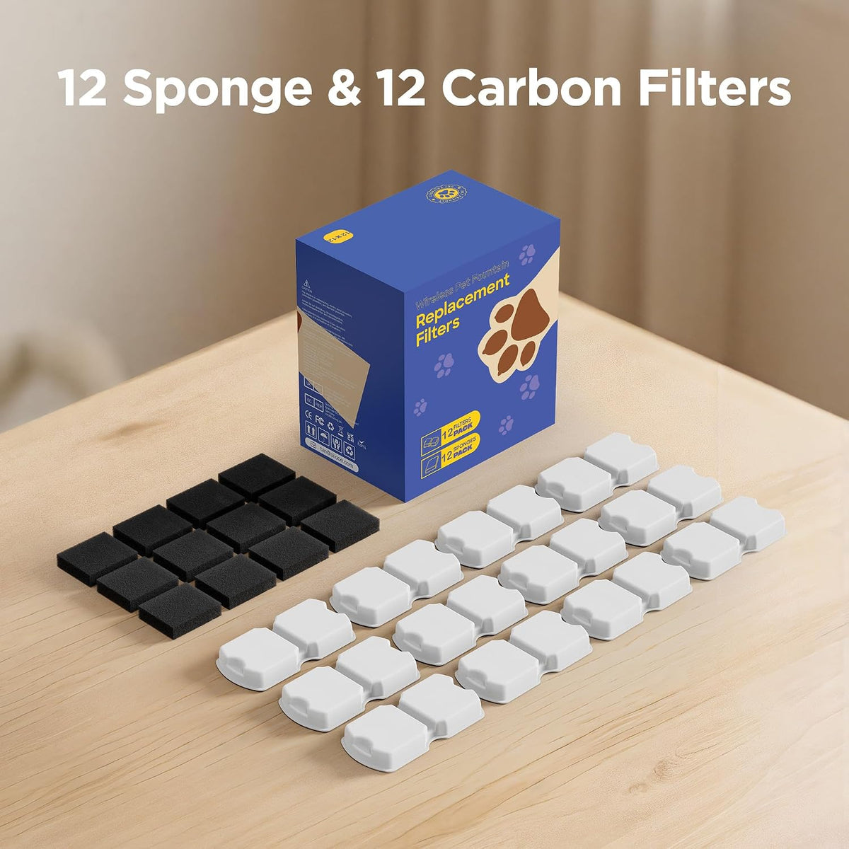Cat Water Fountain Filter: 12 Cat Fountain Filter Replacement – Essentials for Cats - 12 Filters +12 Sponges - image 4