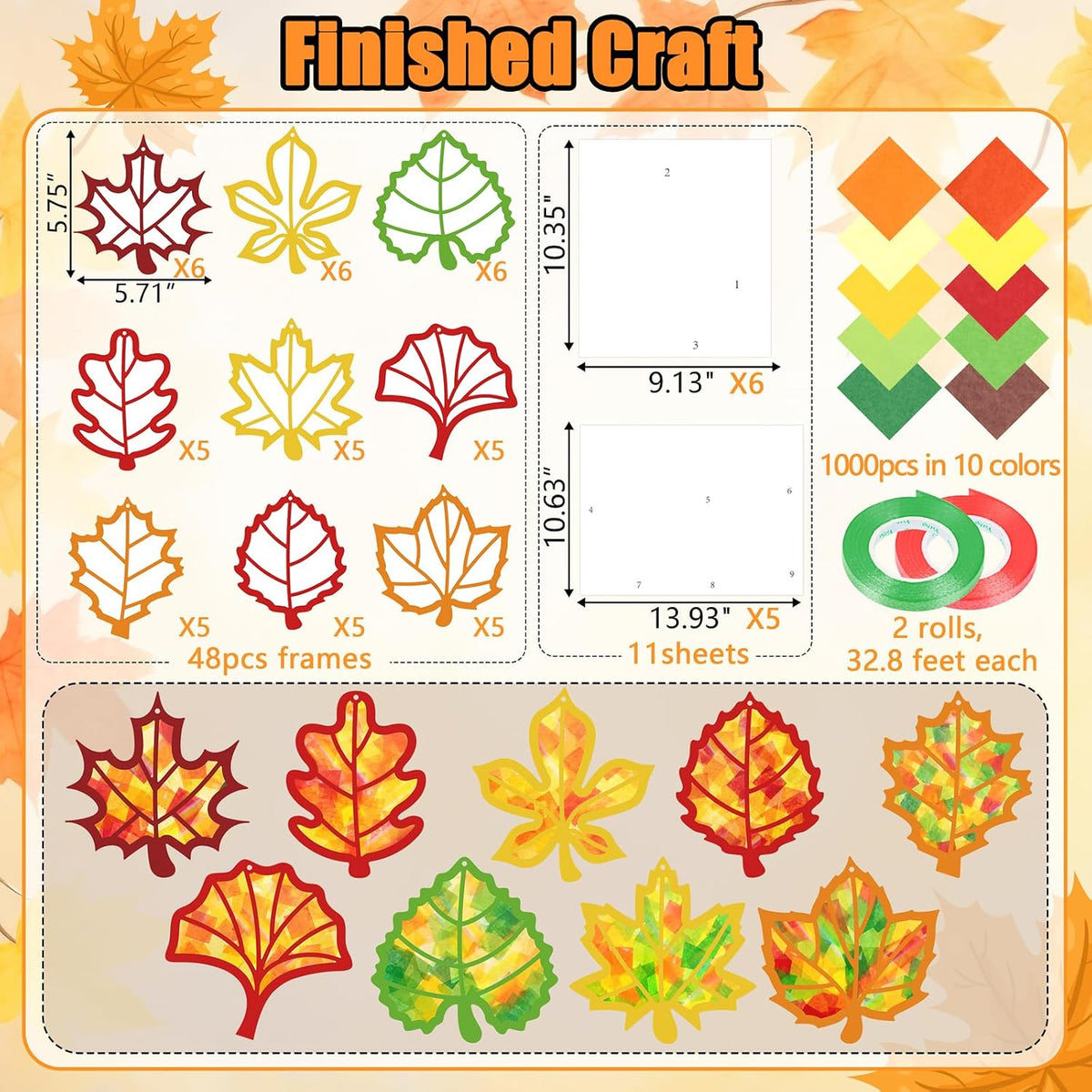Renbuzhu fall leaf paper suncatcher craft kit with tissue paper and adhesive frames - view 33