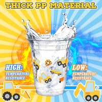 Uiifan construction party cups, 50 plastic 12 oz cups with excavator and crane prints - view 4
