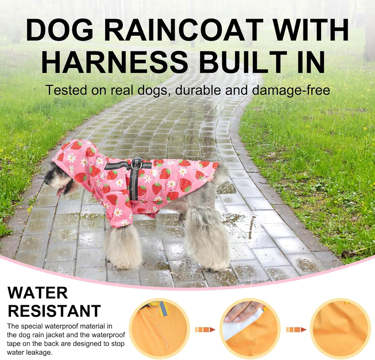 Dog Raincoats for Medium Dogs, Waterproof Rain Jacket with Hood – Essentials for Dogs - Strawberry Pink / XS(Back 10.5", Chest 16.9", Neck 12") - image 3