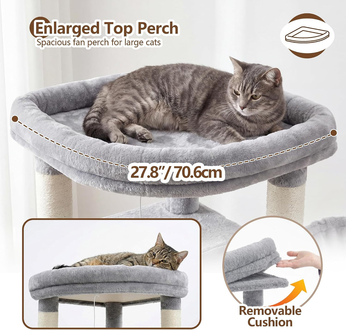 Heybly 53.1" Corner Cat Tree for Large Cats - Light Gray / 53 inch - image 2