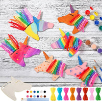Geelin 24 unfinished wooden horse cutouts with paints, brushes and colored yarn
