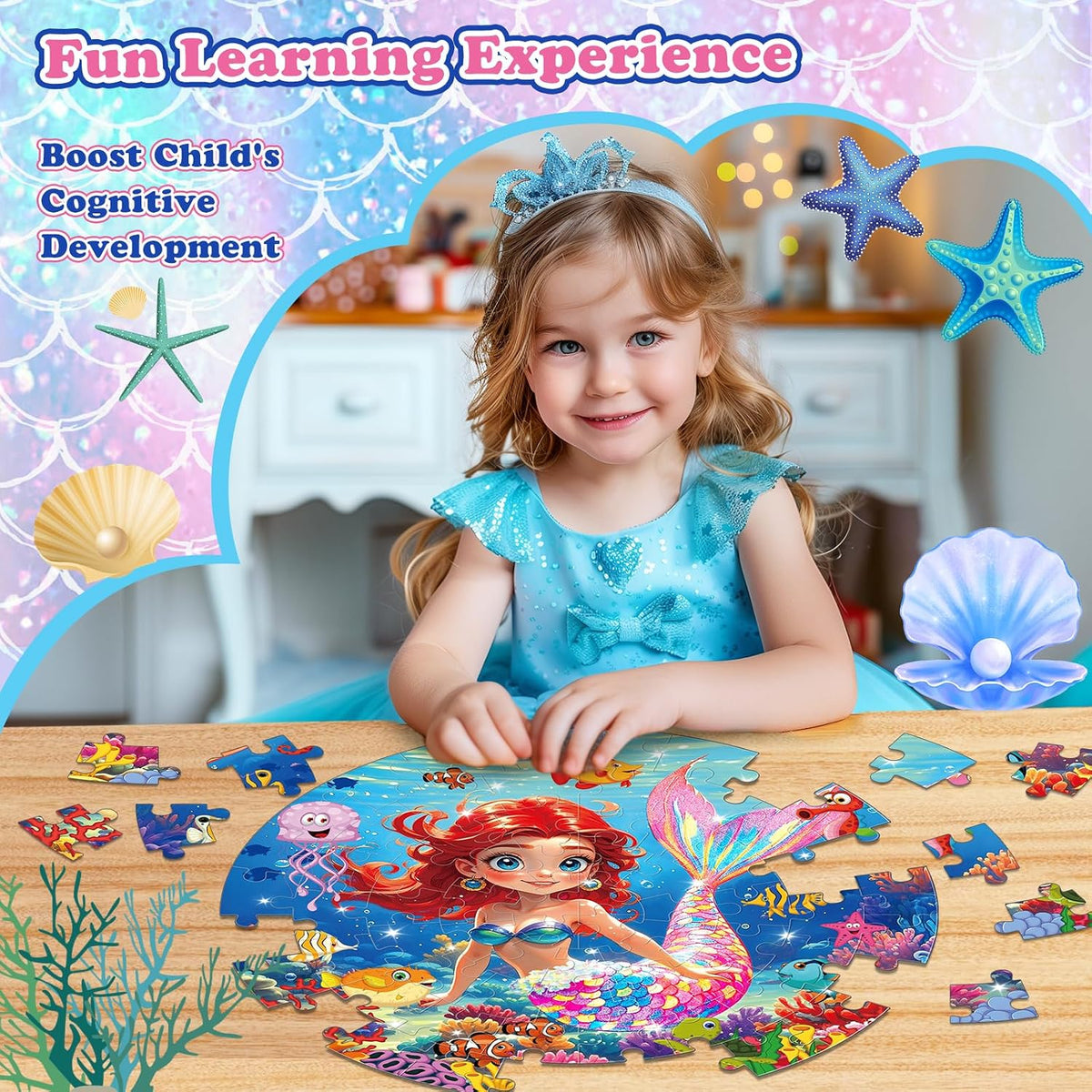 Rifamee 72 piece shimmery round Christmas floor puzzle with Santa delivering gifts - view 10