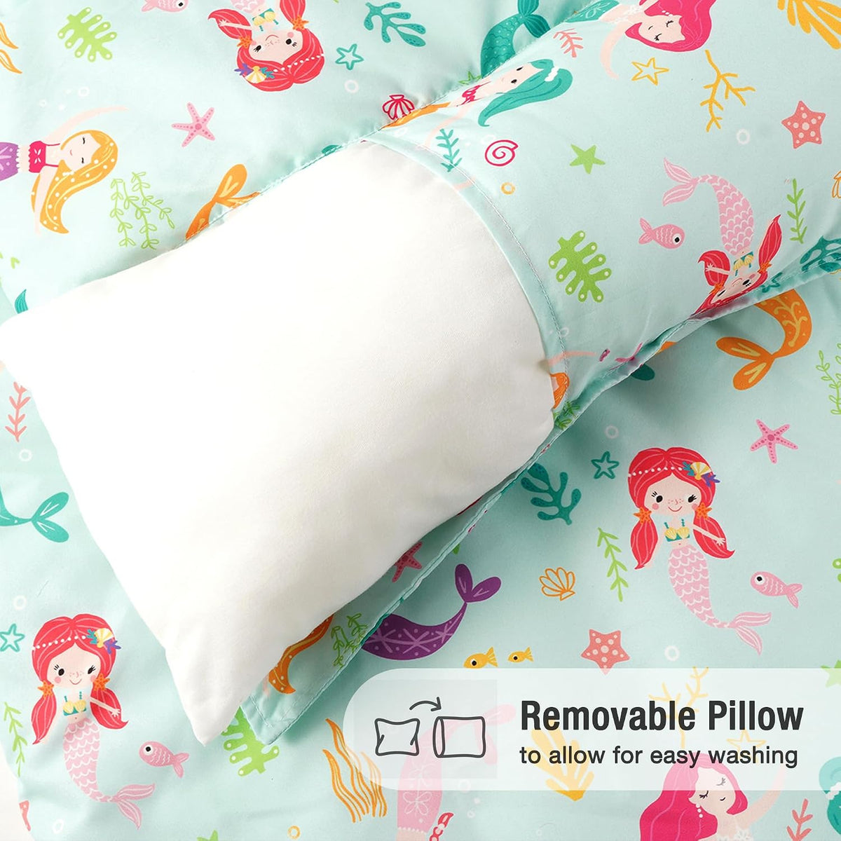 Bunnikins & Clover Toddler Nap Mat with Removable Pillow - Mermaid - image 4