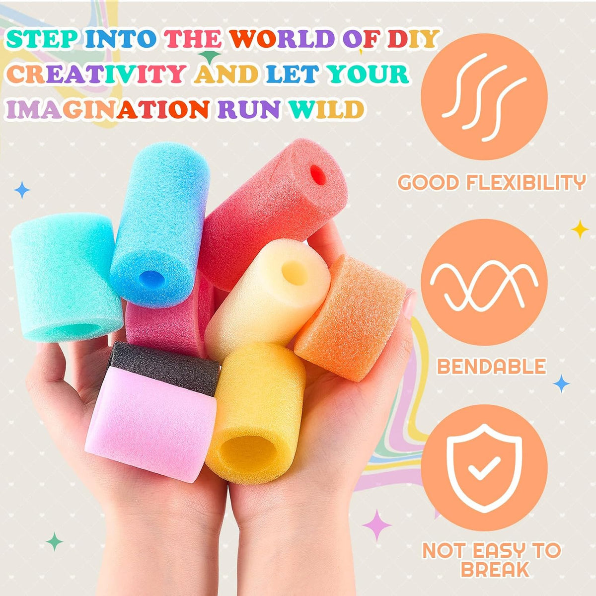 Frienda pool noodle bits, 50 colorful foam noodle pieces in assorted sizes - view 12