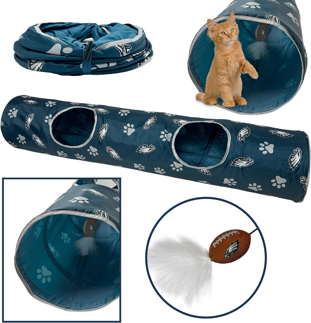 NFL Philadelphia Eagles Cat Tunnel Tube Toy with Plush Football - Philadelphia Eagles - image 2