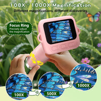Odatay 1000X Digital Kids Microscope Kit with 12 Slides & 2" Screen - Pink - image 4