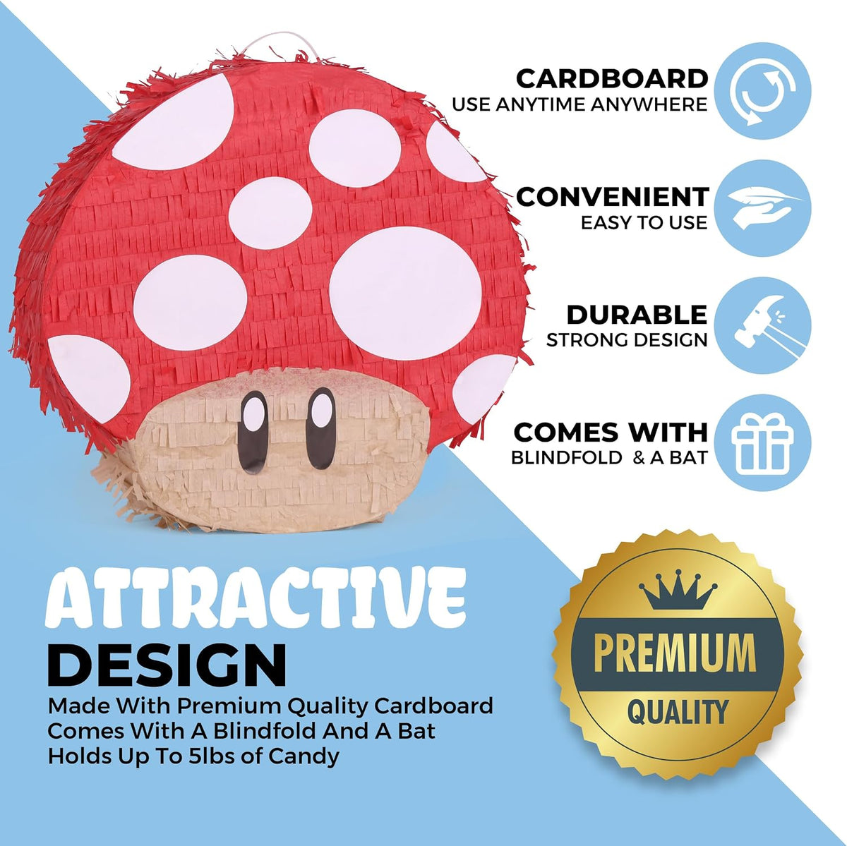 Mushroom Pinatas Bundle with a Blindfold and a Bat - Mushroom - image 2