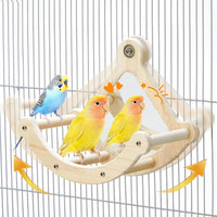 Bird Perch Toy, Wooden Interactive Rocking Parakeet Toys and Perches – Essentials for Birds - Wood / Cage Installation with Mirror