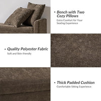 HULALA HOME Modern Storage Bench with Throw Pillows, 59.4" Extra Long Bedroom Ottoman Bench for End of Bed, Comfy Upholstered Footstool for Entryway Living Room Dining Room, Taupe