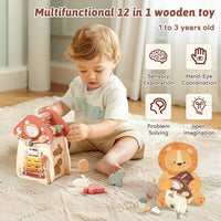 Youuys wooden activity cube, 11-in-1 Montessori toy in mushroom design - view 3