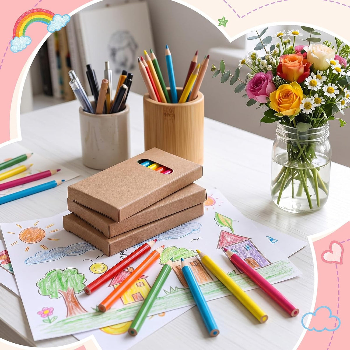 Ctosree mini colored pencils in kraft boxes, 6 natural wood pencils per box - view 24