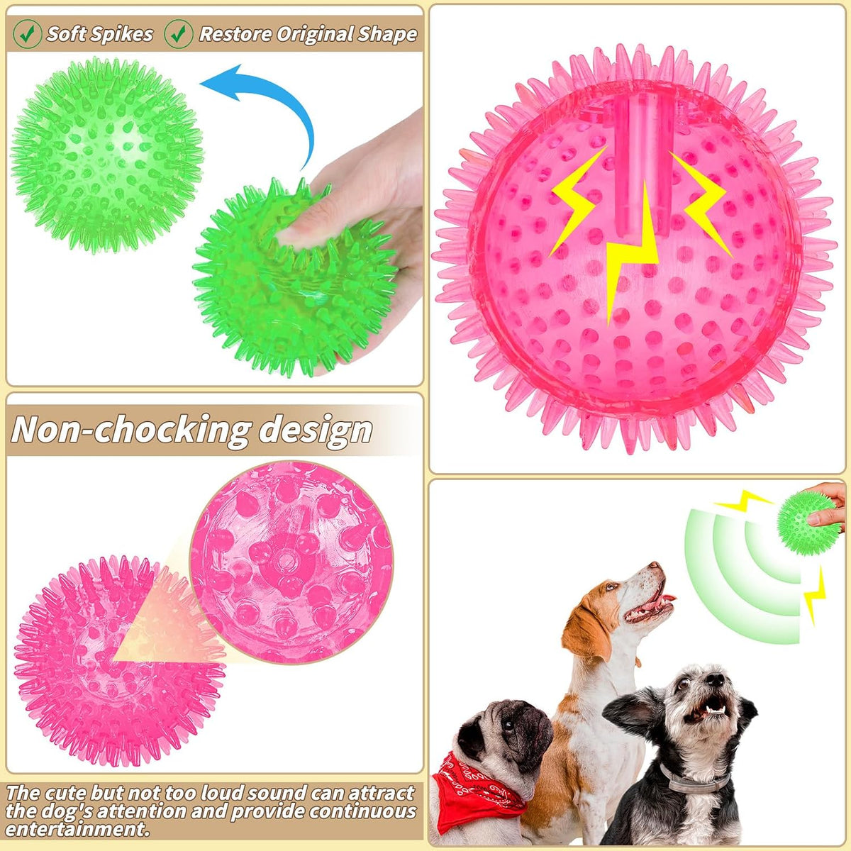36 Pcs 2.5 in Squeaky Dog Toy Balls Spiky Dog Balls Chew Toy - 4.5in / Standard – 12 Pcs - image 4