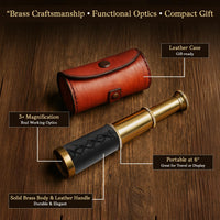 NauticalMart 6 inch brass spyglass telescope with leather case, pocket pirate telescope - view 3