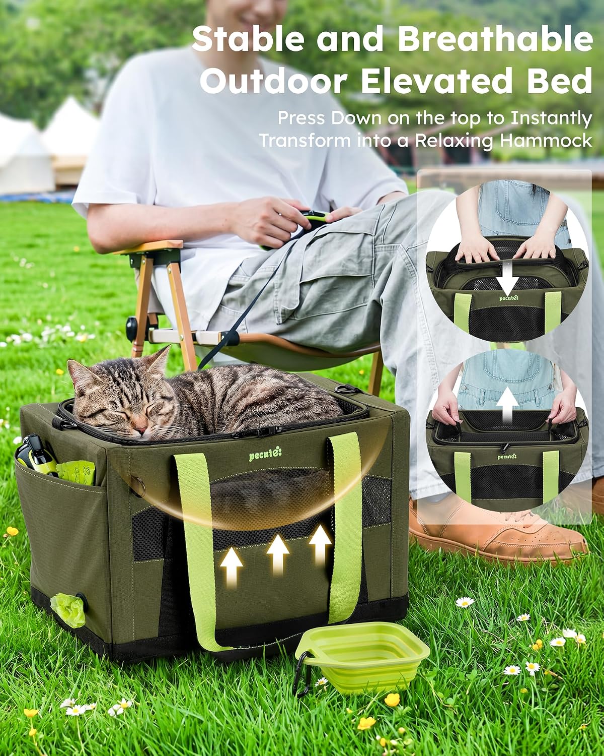 Pecute Cat Carrier, Top Expandable Dog Crate for Travel - Green - image 4
