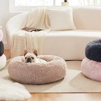 Love's cabin Calming Cat Bed for Indoor Cats, Anti-Anxiety Donut Round Dog Bed, Fluffy Faux Fur Washable Pet Bed for Small Medium Dogs and Cats,Bluish Grey,20in