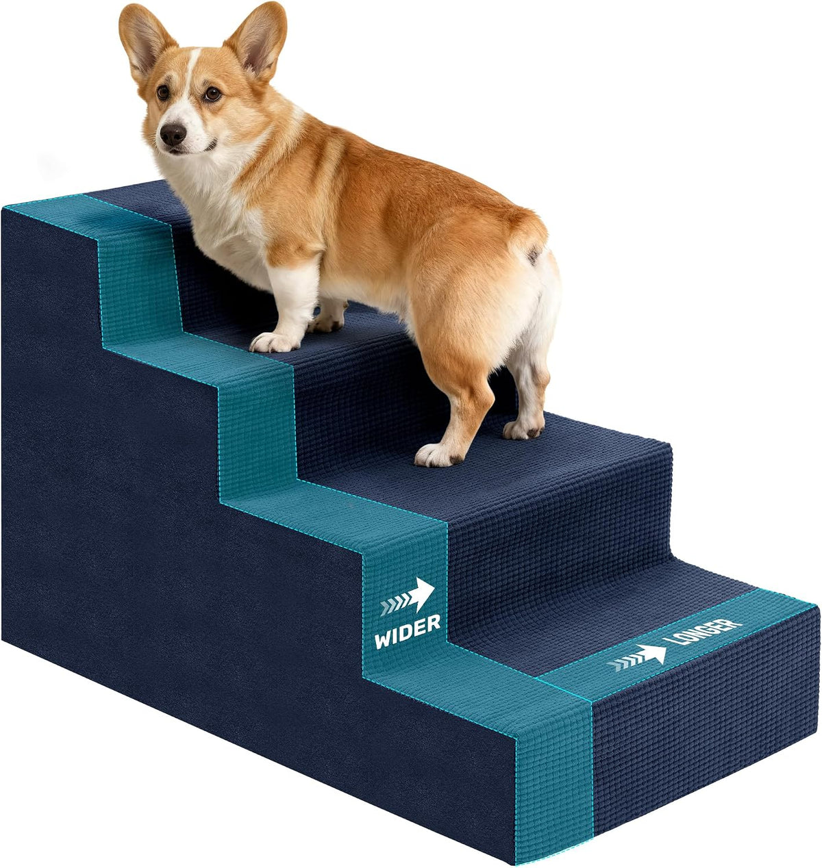 Dog Stairs for Bed, Extra Wide 4-Step Dog Steps for High Bed - Navy / 4 Steps