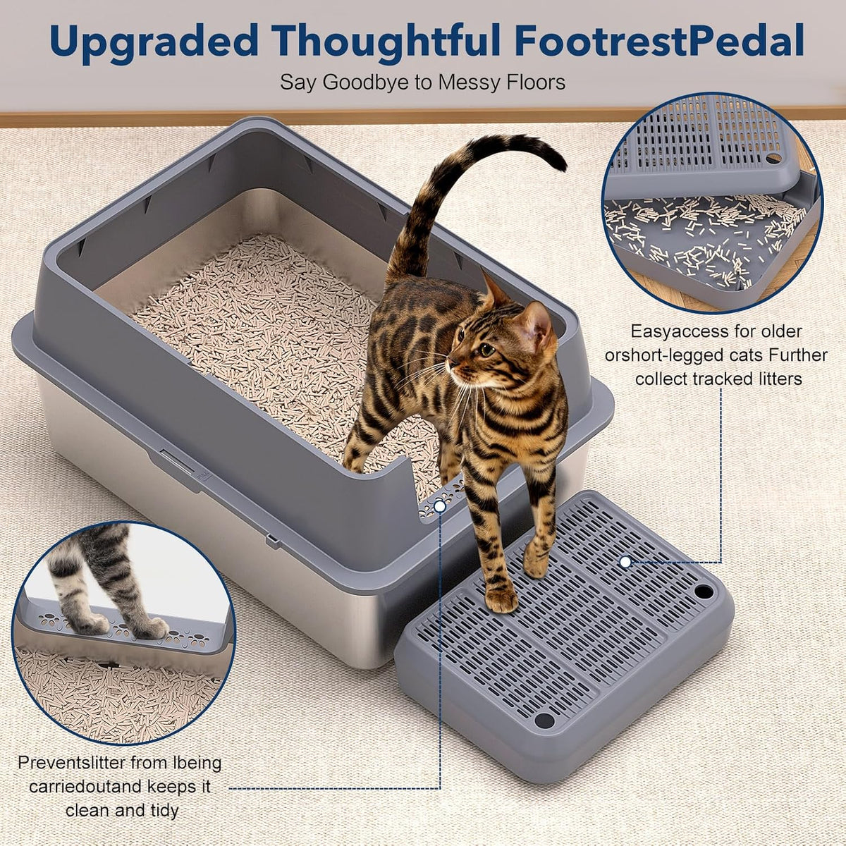 Kitcaty XXL stainless steel litter box 28 by 20 by 12 inches with high leak-proof sides - view 3