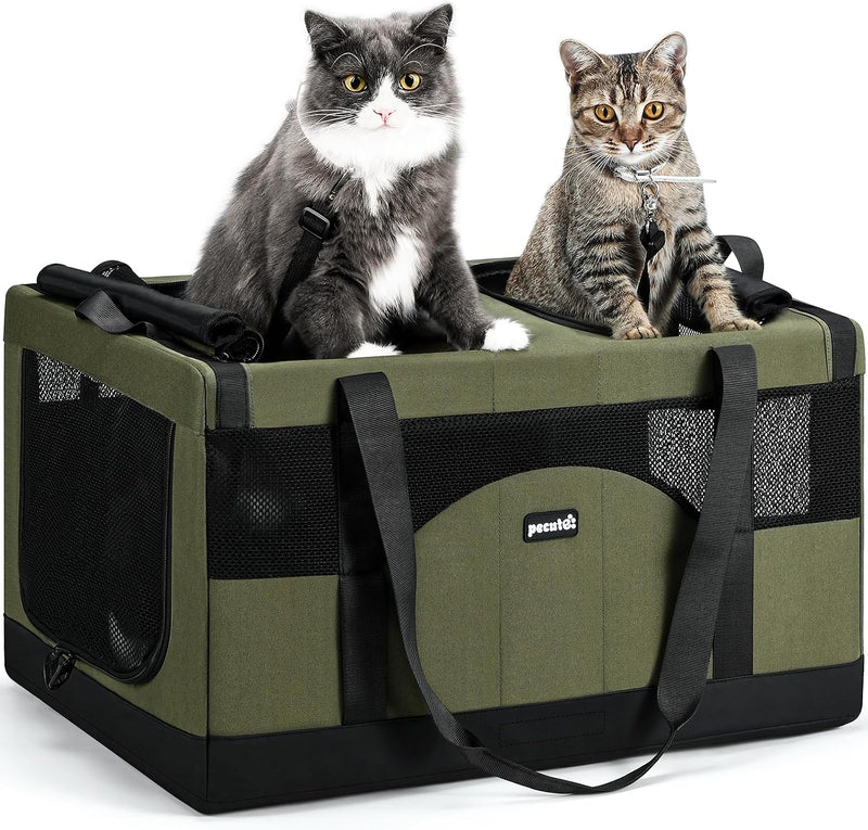 Pecute Large Cat Carrier, Soft Double Pet Crate for 2 Cats Travel, Green – Essentials for Cats - Green