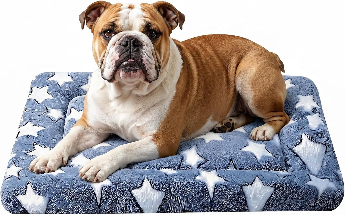 Dog Bed Mat,Reversible & Ultra Soft Kennel Pad-Machine Washable Pet Bed for Dogs & Cats-All-Weather - 30.0" L x 20.0" W x 1.5" Th / NavyBlue&Stars