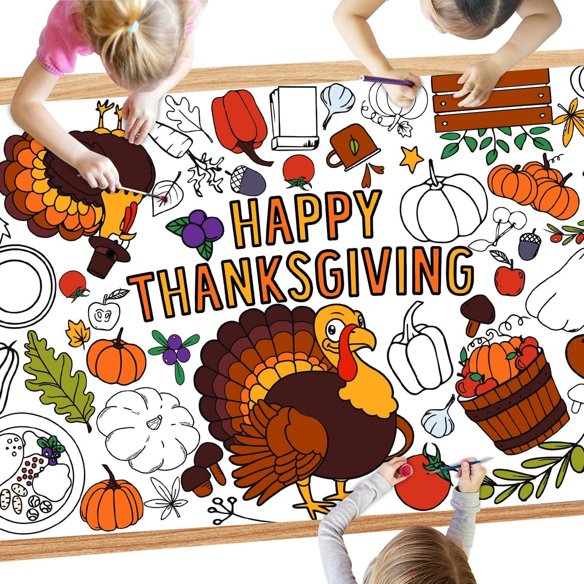 SperinGeen Thanksgiving coloring tablecloth for kids with holiday designs - view 2