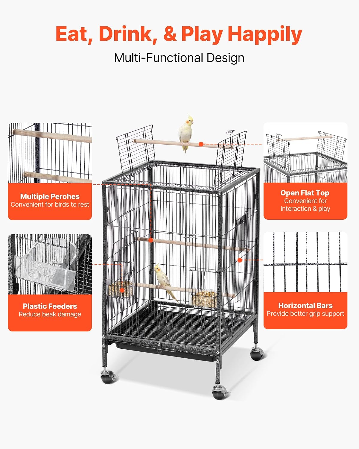 VEVOR Bird Cage, Flat Top - Black / 18.0"L x 18.0"W x 30.0"H - image 4