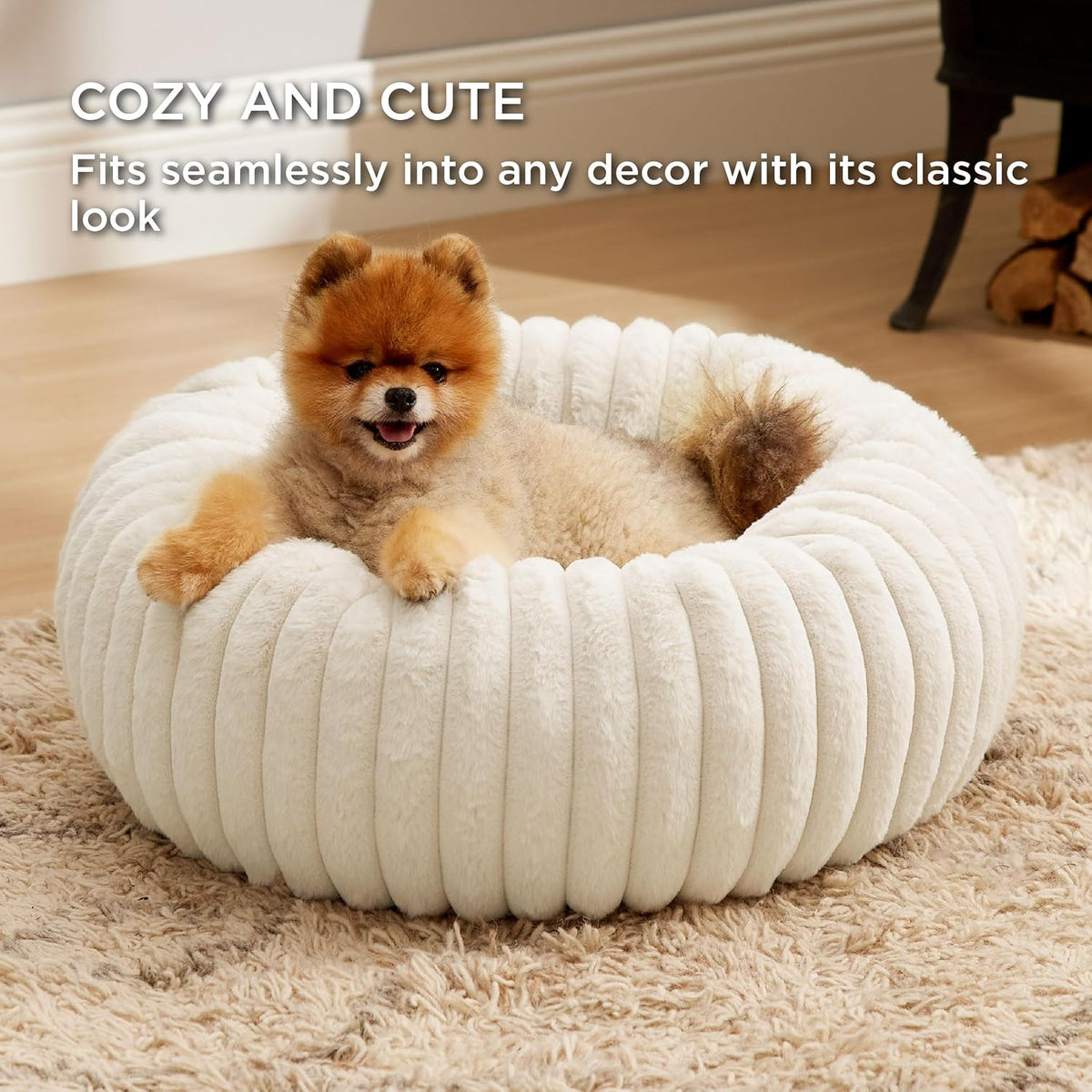 Bedsure ComfyFleece Donut Dog Bed Medium Size Dog with Washable Cover – Essentials for Dogs - S (23x23x7) / Cream - image 4