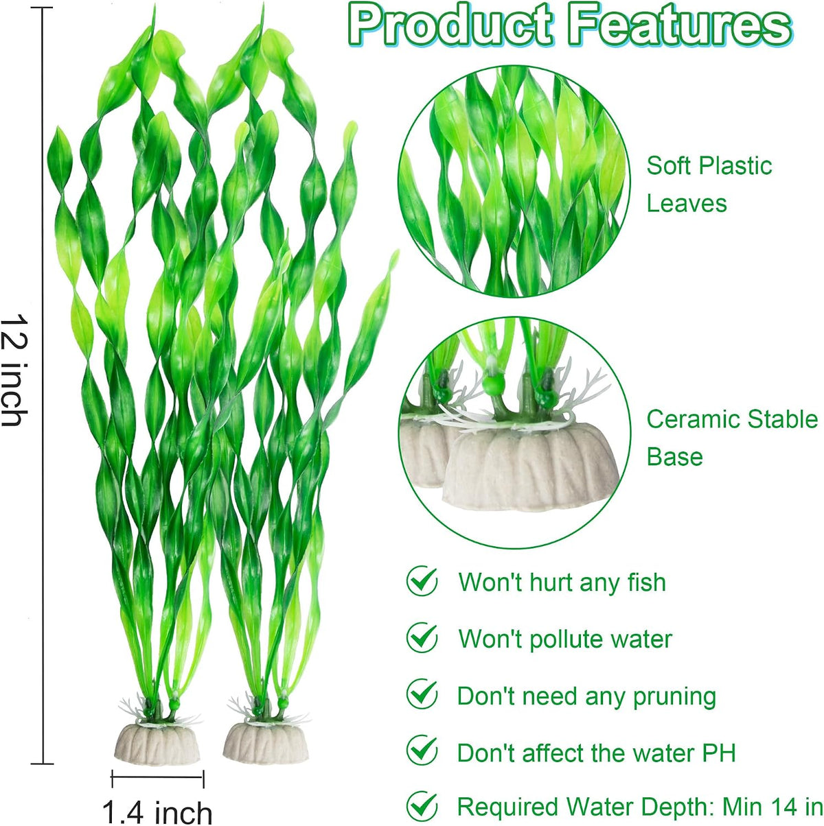MyLifeUNIT Artificial Seaweed Water Plants for Aquarium - Green - image 2
